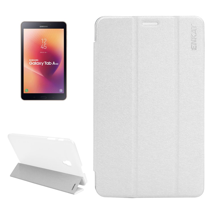 ENKAY Silk Texture Tri-fold Leather Smart Cover with Stand for Samsung Galaxy Tab A 8.0 (2017) T380/T385 - White-1