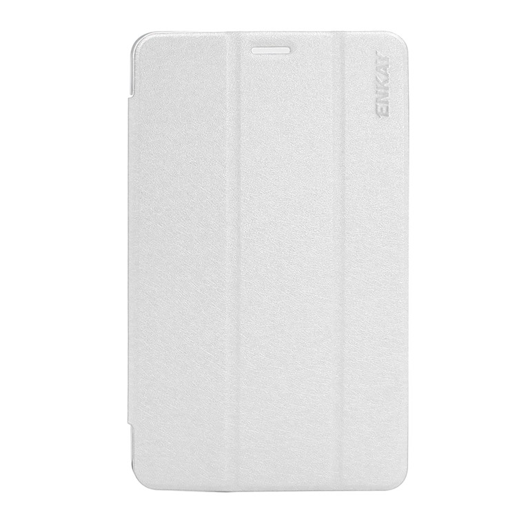 ENKAY Silk Texture Tri-fold Leather Smart Cover with Stand for Samsung Galaxy Tab A 8.0 (2017) T380/T385 - White-2
