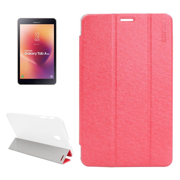 ENKAY Silk Texture Tri-fold Leather Smart Casing with Stand for Samsung Galaxy Tab A 8.0 (2017) T380/T385 - Red-1