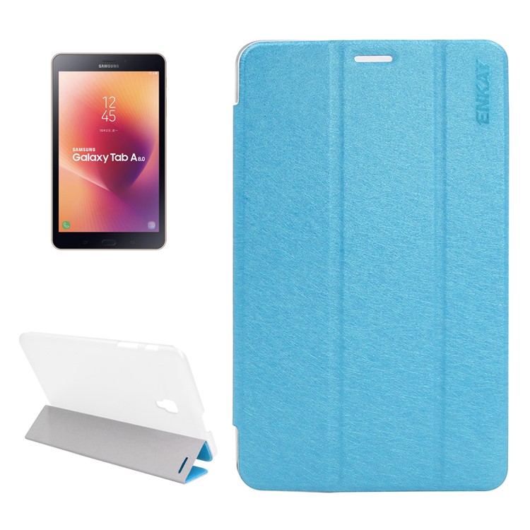 ENKAY Silk Texture Intelligent Wake/Sleep Tri-fold Leather Case with Stand for Samsung Galaxy Tab A 8.0 (2017) T380/T385 - Blue-1