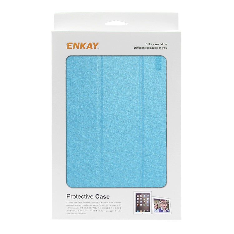 ENKAY Silk Texture Intelligent Wake/Sleep Tri-fold Leather Case with Stand for Samsung Galaxy Tab A 8.0 (2017) T380/T385 - Blue-6