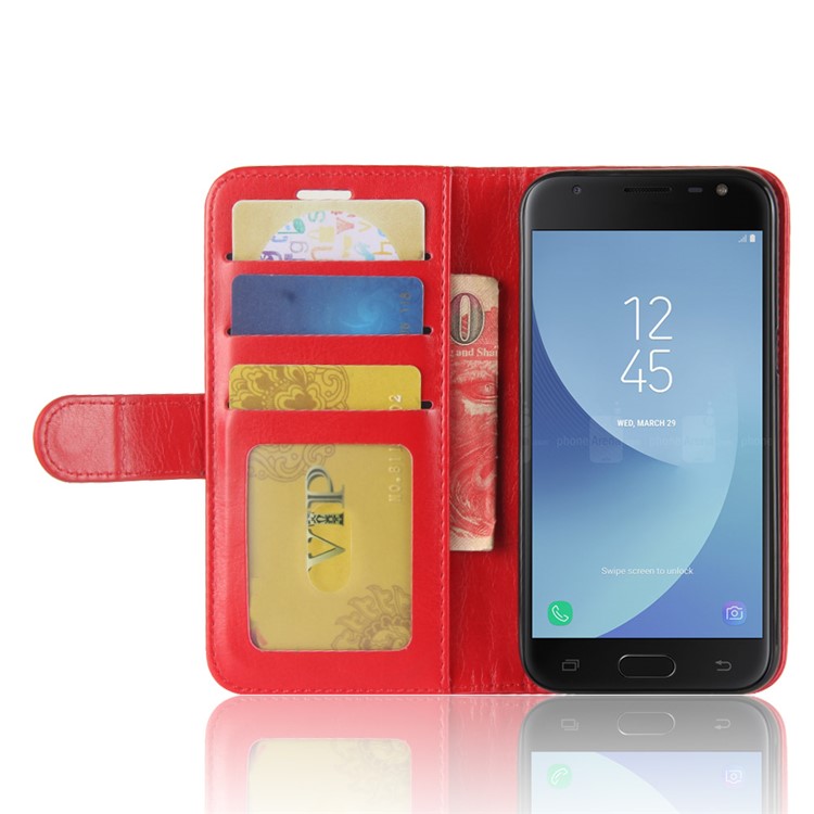 For Samsung Galaxy J2 Pro 2018 Crazy Horse Stand Leather Mobile Phone Shell - Red-5