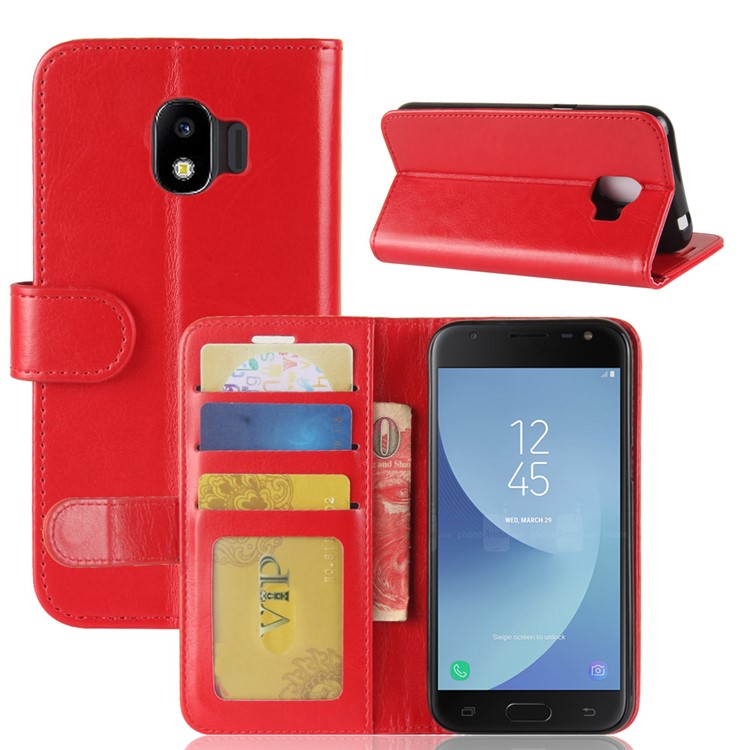 For Samsung Galaxy J2 Pro 2018 Crazy Horse Stand Leather Mobile Phone Shell - Red-8