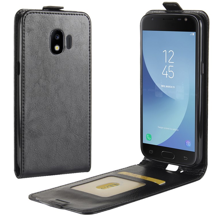 Crazy Horse Vertical Leather Card Holder Case for Samsung Galaxy J2 Pro 2018 - Black-1