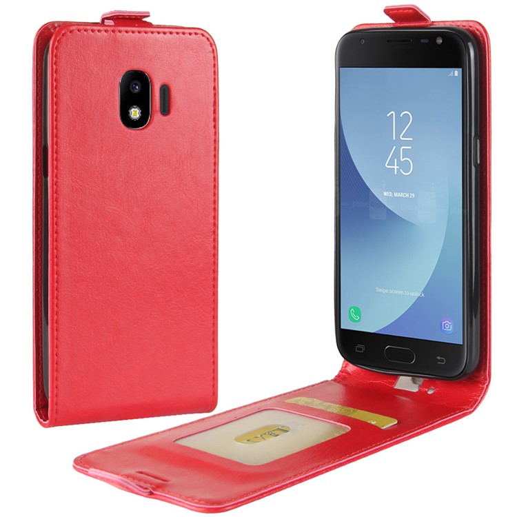 Crazy Horse Vertical Leather Case with Card Slot for Samsung Galaxy J2 Pro 2018 - Red-1