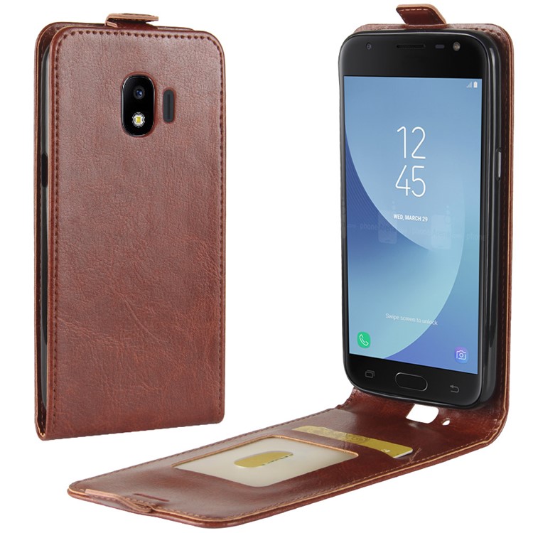 Crazy Horse Vertical PU Leather Card Holder Case for Samsung Galaxy J2 Pro 2018 - Brown-1