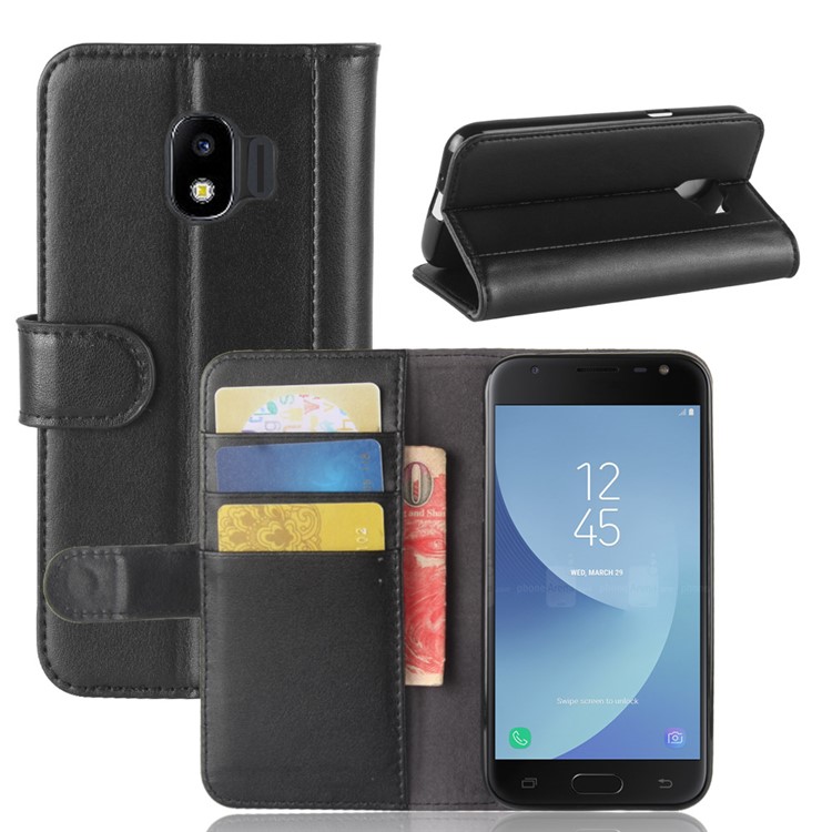 Split Leather Magnetic Wallet Phone Shell with Stand for Samsung Galaxy J2 Pro 2018 - Black-1
