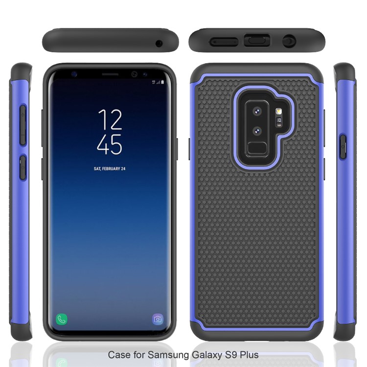 Football Grain PC + TPU Hybrid Case for Samsung Galaxy S9+ - Blue-3