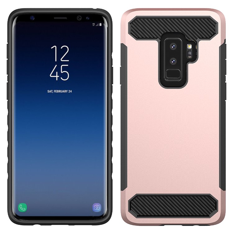 Carbon Fiber Texture PC + TPU Hybrid Phone Cover for Samsung Galaxy S9 Plus - Rose Gold + Black-1