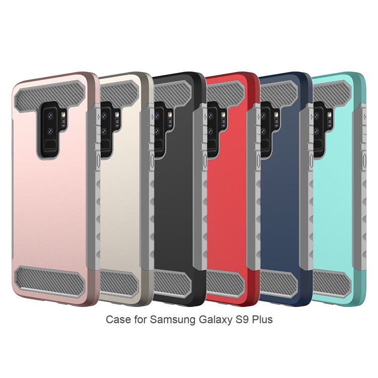Carbon Fiber Texture PC + TPU Hybrid Phone Cover for Samsung Galaxy S9 Plus - Rose Gold + Black-7