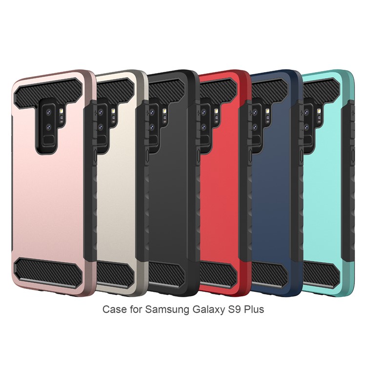 Carbon Fiber Texture PC + TPU Hybrid Phone Cover for Samsung Galaxy S9 Plus - Rose Gold + Black-8