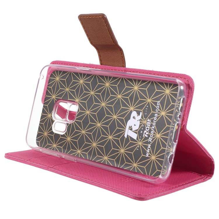 ROAR KOREA Twill Grain Wallet Stand Leather Folio Phone Case for Samsung Galaxy S9 - Rose-4