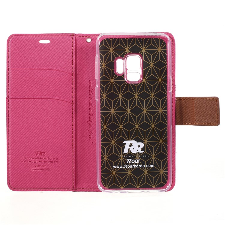 ROAR KOREA Twill Grain Wallet Stand Leather Folio Phone Case for Samsung Galaxy S9 - Rose-6