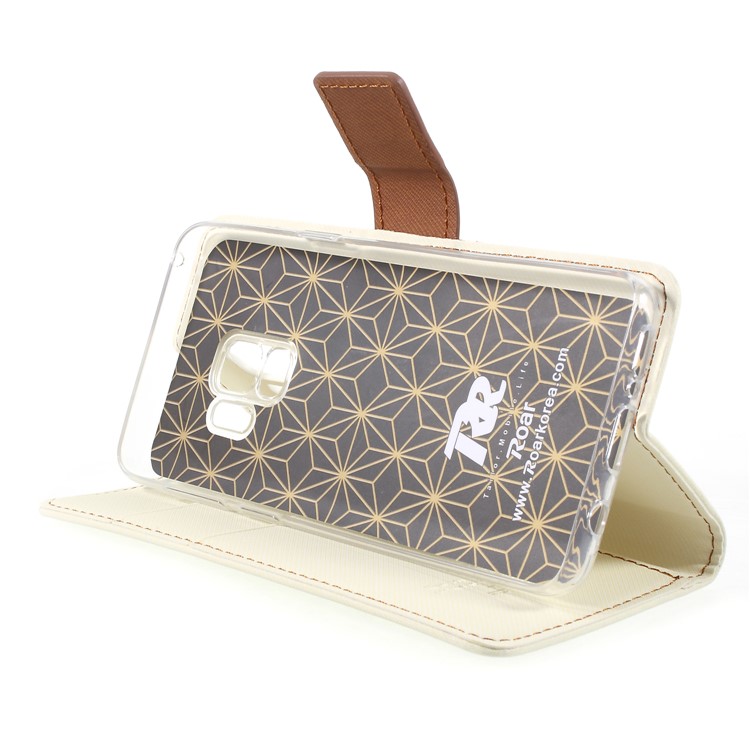 ROAR KOREA Twill Grain Wallet Stand Leather Phone Cover for Samsung Galaxy S9 - White-4