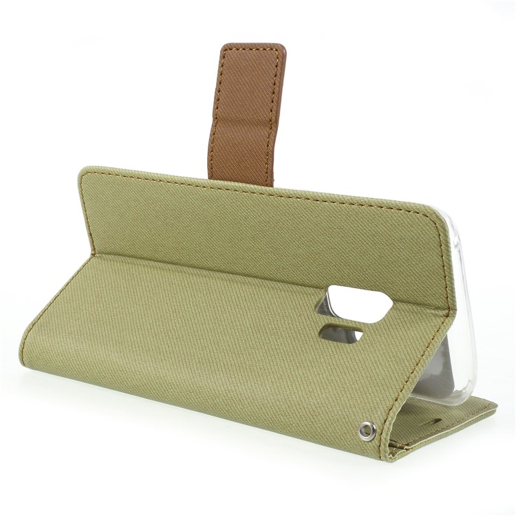 ROAR KOREA Twill Grain Wallet Stand Leather Folio Flip Case for Samsung Galaxy S9 - Khaki-5