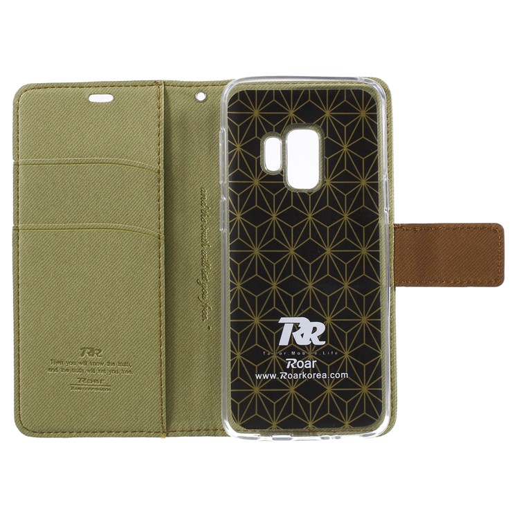 ROAR KOREA Twill Grain Wallet Stand Leather Folio Flip Case for Samsung Galaxy S9 - Khaki-6