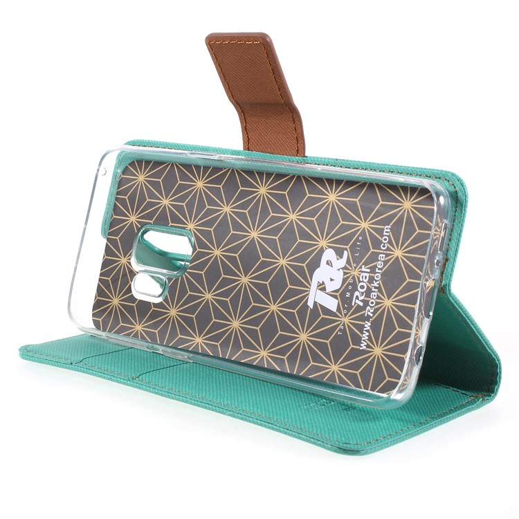 ROAR KOREA Twill Grain Wallet Stand Leather Case Phone Accessory for Samsung Galaxy S9 - Green-4