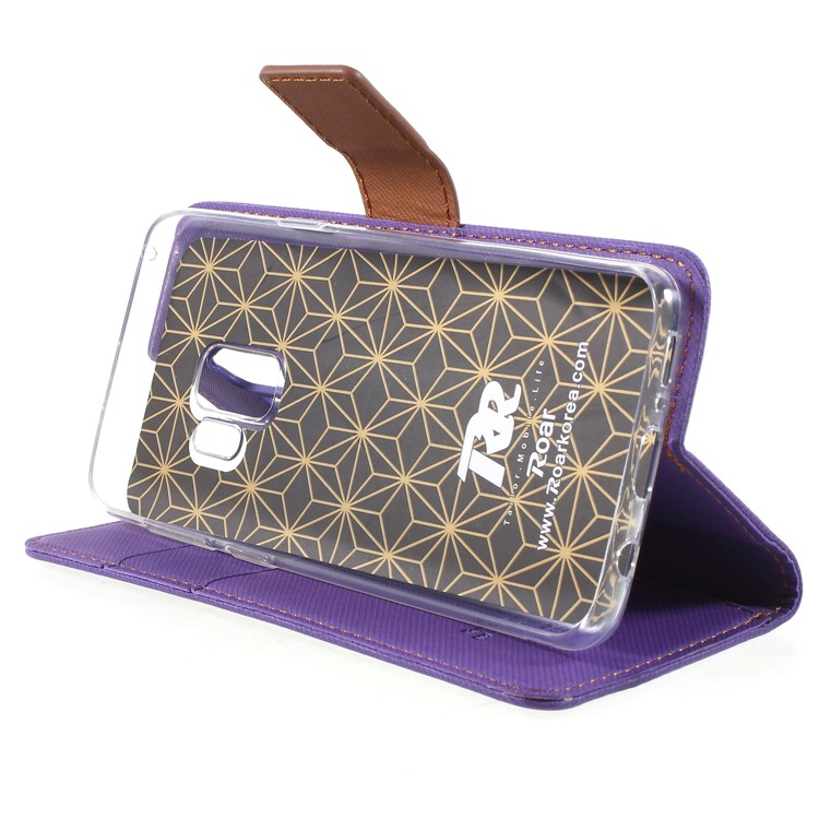 ROAR KOREA Twill Grain Wallet Stand Leather Protective Cover Case for Samsung Galaxy S9 - Purple-4