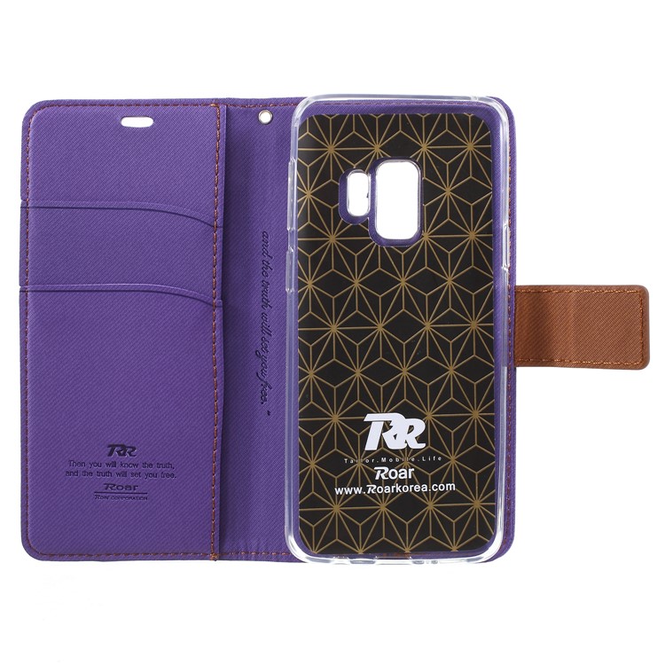 ROAR KOREA Twill Grain Wallet Stand Leather Protective Cover Case for Samsung Galaxy S9 - Purple-6