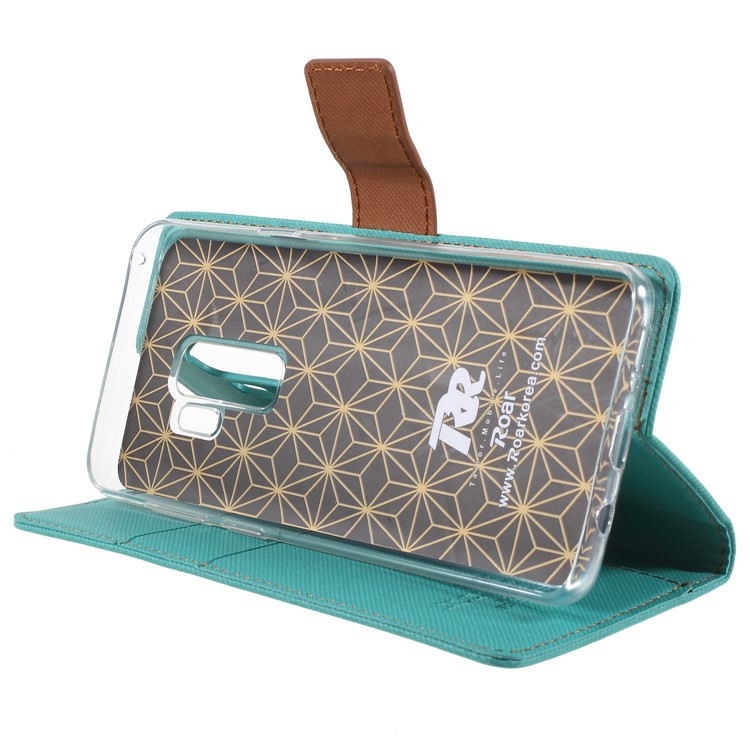 ROAR KOREA Twill Grain Wallet Leather Mobile Cover Accessory for Samsung Galaxy S9 Plus - Green-4