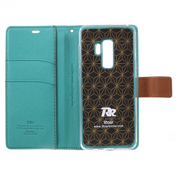 ROAR KOREA Twill Grain Wallet Leather Mobile Cover Accessory for Samsung Galaxy S9 Plus - Green-6