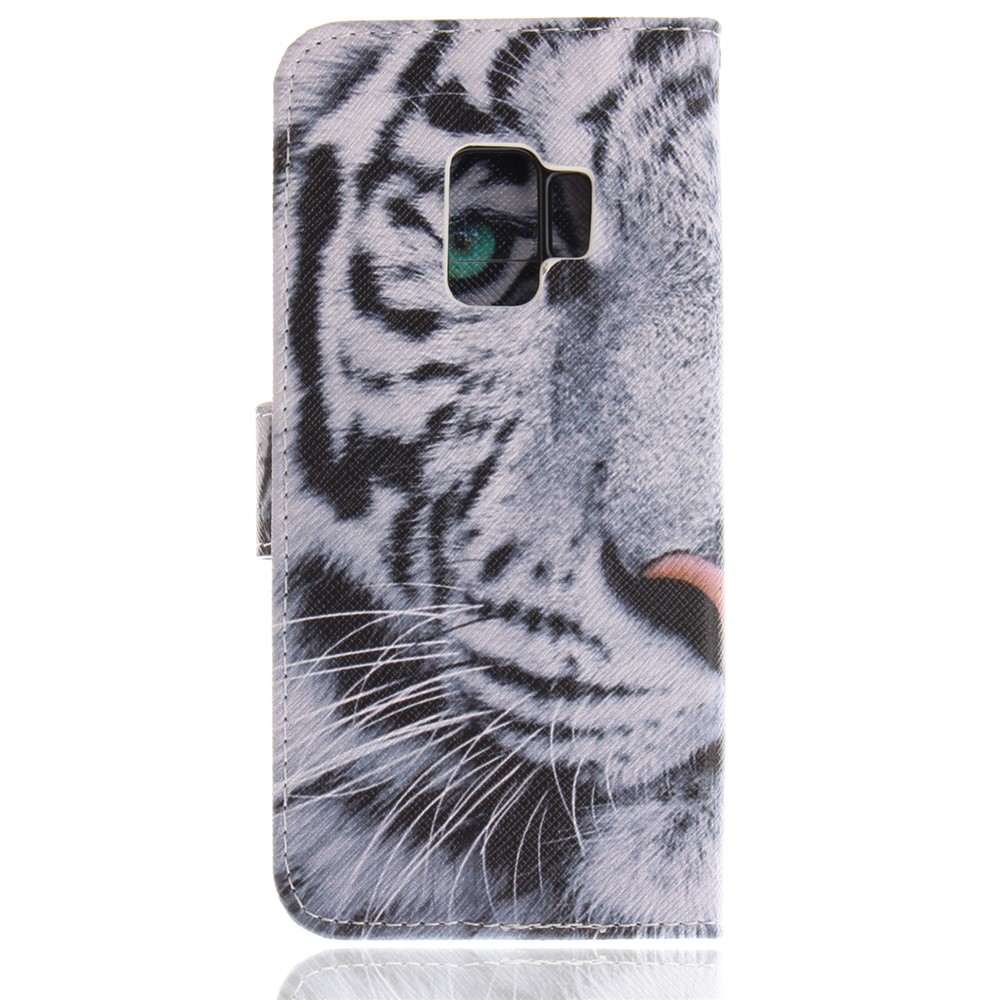 Patterned PU Leather Wallet Stand Protective Mobile Phone Shell for Samsung Galaxy S9 - Tiger-3