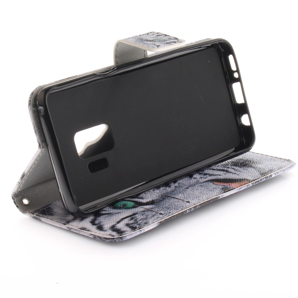 Patterned PU Leather Wallet Stand Protective Mobile Phone Shell for Samsung Galaxy S9 - Tiger-4