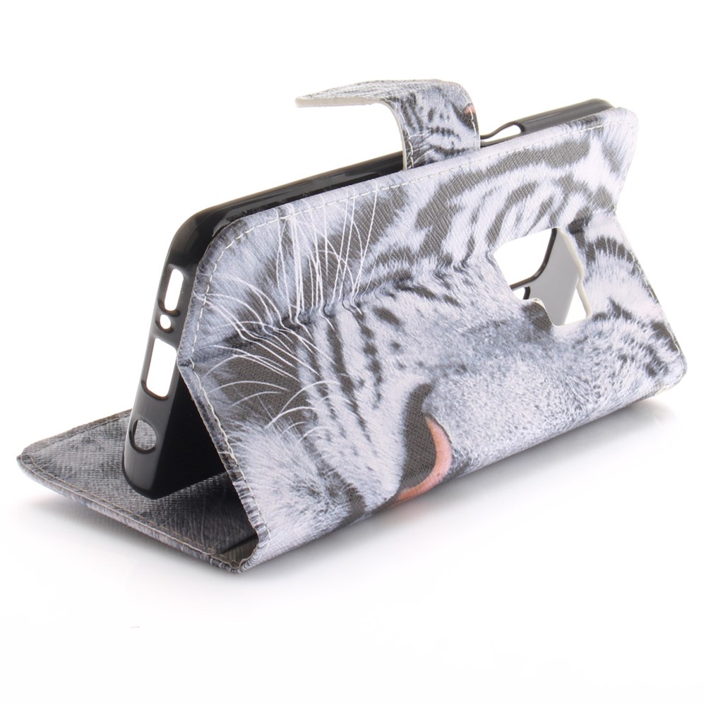Patterned PU Leather Wallet Stand Protective Mobile Phone Shell for Samsung Galaxy S9 - Tiger-5