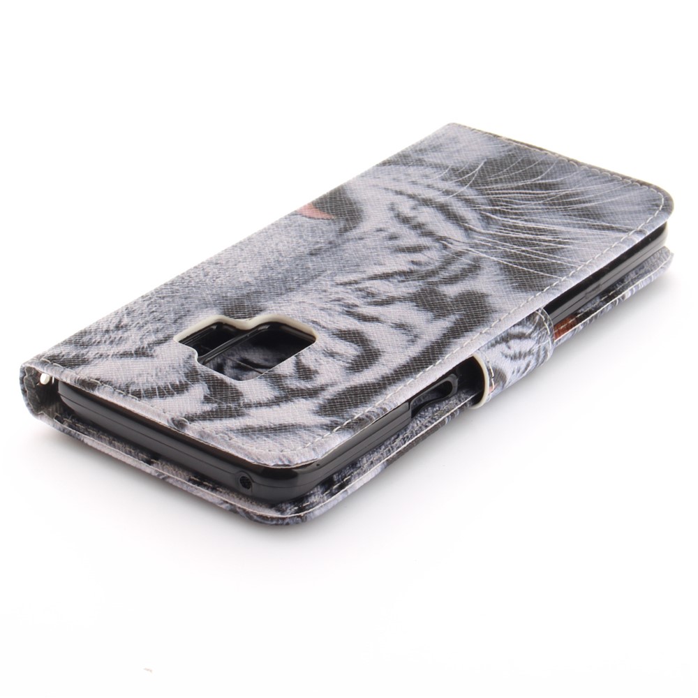 Patterned PU Leather Wallet Stand Protective Mobile Phone Shell for Samsung Galaxy S9 - Tiger-7