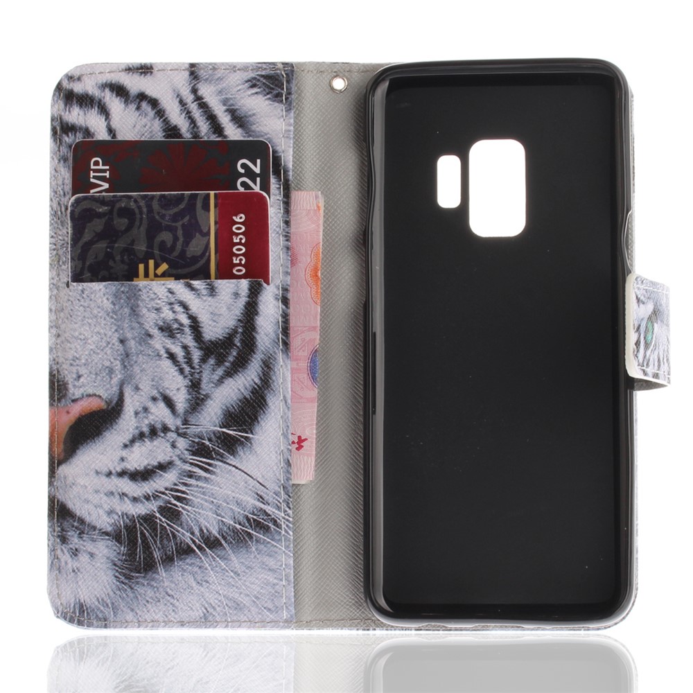 Patterned PU Leather Wallet Stand Protective Mobile Phone Shell for Samsung Galaxy S9 - Tiger-8