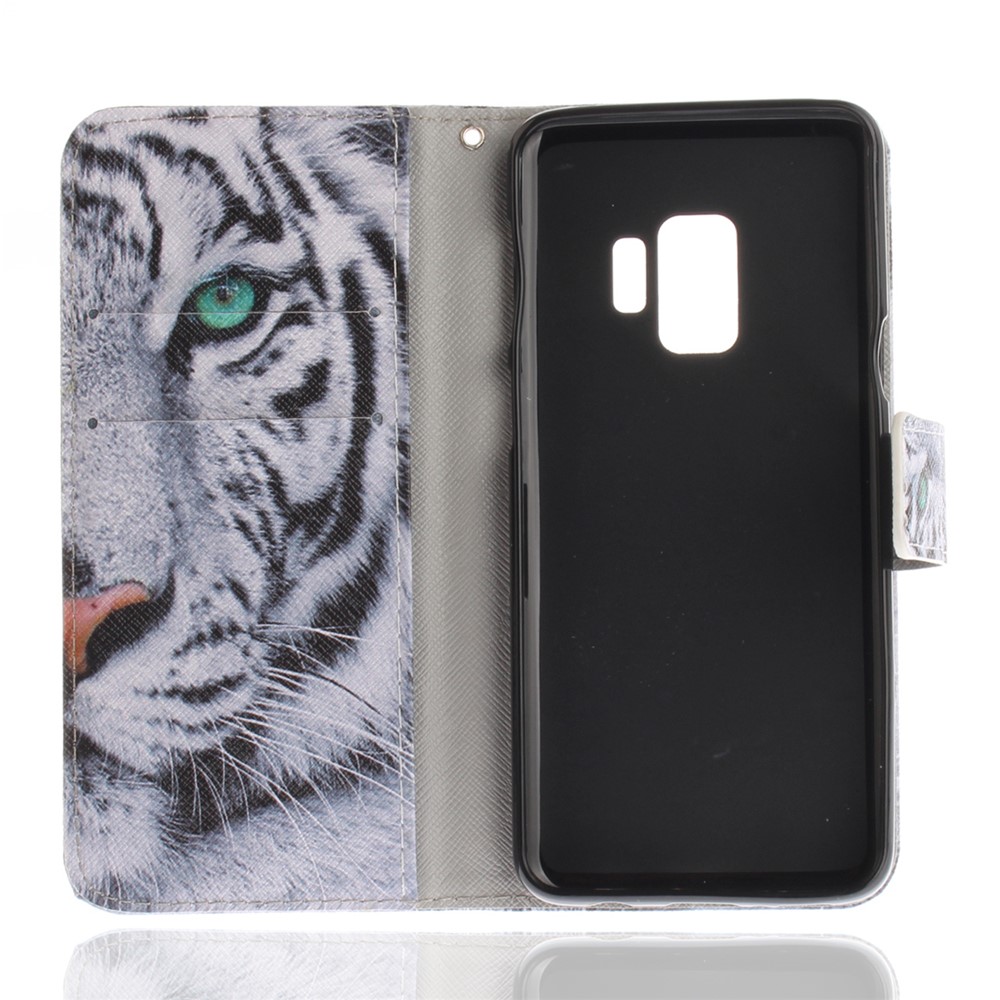 Patterned PU Leather Wallet Stand Protective Mobile Phone Shell for Samsung Galaxy S9 - Tiger-9