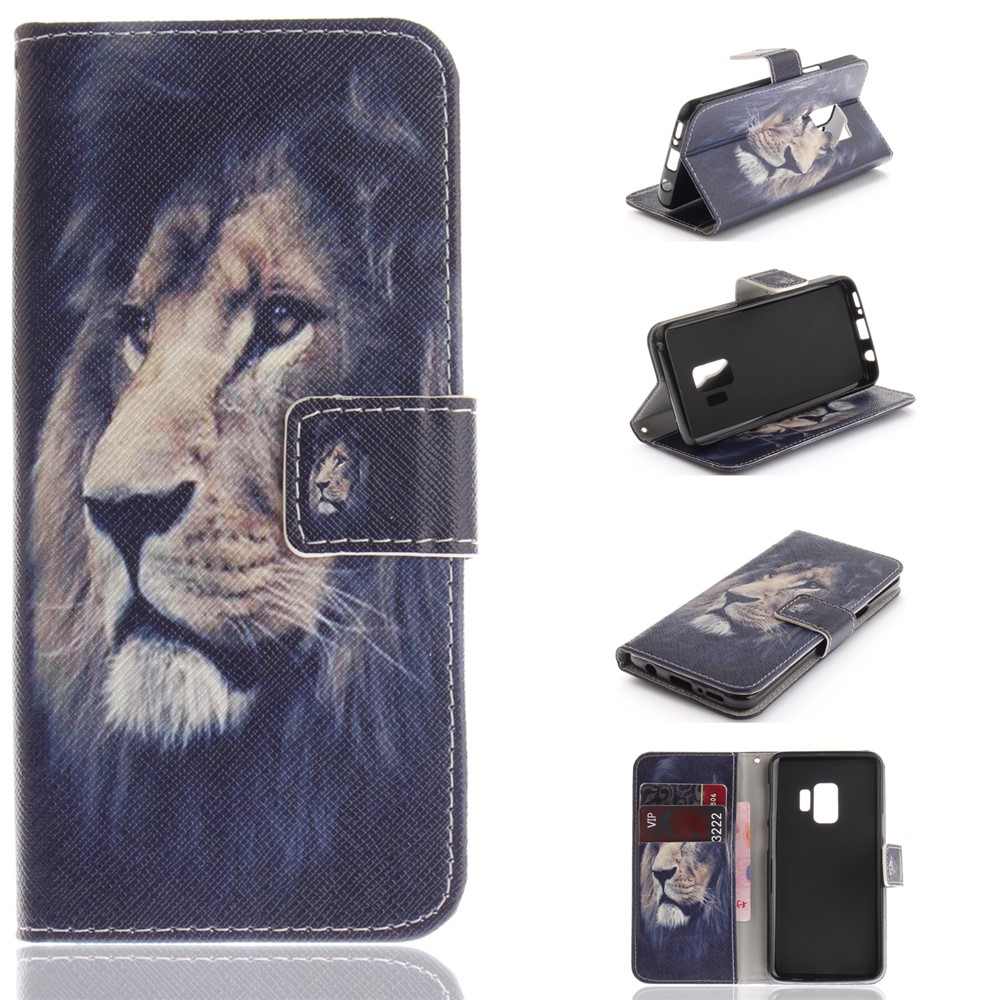 Patterned PU Leather Wallet Stand Protective Mobile Phone Case for Samsung Galaxy S9 G960 - Desperate Lion-1