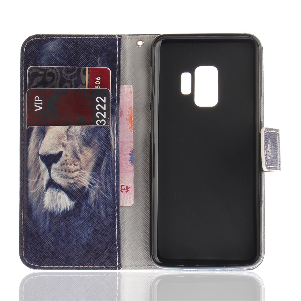 Patterned PU Leather Wallet Stand Protective Mobile Phone Case for Samsung Galaxy S9 G960 - Desperate Lion-8