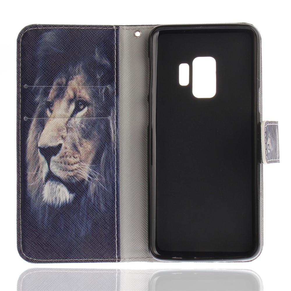 Patterned PU Leather Wallet Stand Protective Mobile Phone Case for Samsung Galaxy S9 G960 - Desperate Lion-9