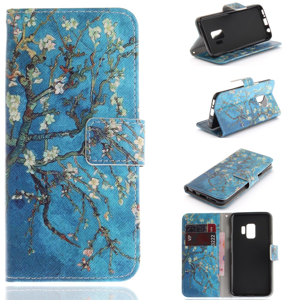 Patterned PU Leather Wallet Stand Protective Mobile Phone Cover for Samsung Galaxy S9 - Wintersweet-1