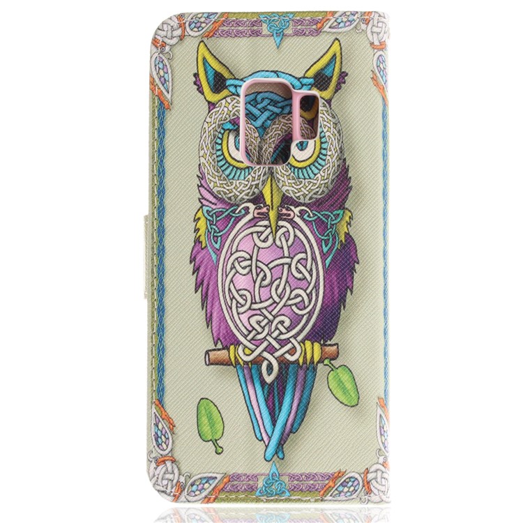 Patterned PU Leather Wallet Stand Protective Cell Phone Cover for Samsung Galaxy S9 G960 - Owl-3