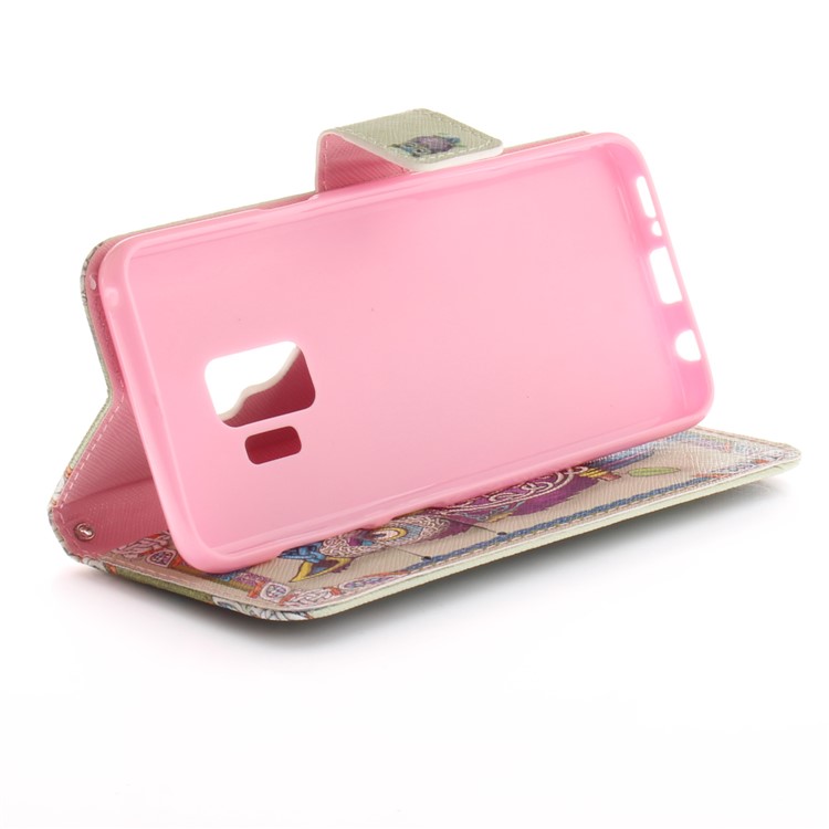 Patterned PU Leather Wallet Stand Protective Cell Phone Cover for Samsung Galaxy S9 G960 - Owl-4