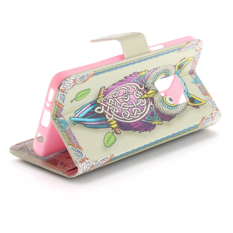 Patterned PU Leather Wallet Stand Protective Cell Phone Cover for Samsung Galaxy S9 G960 - Owl-5