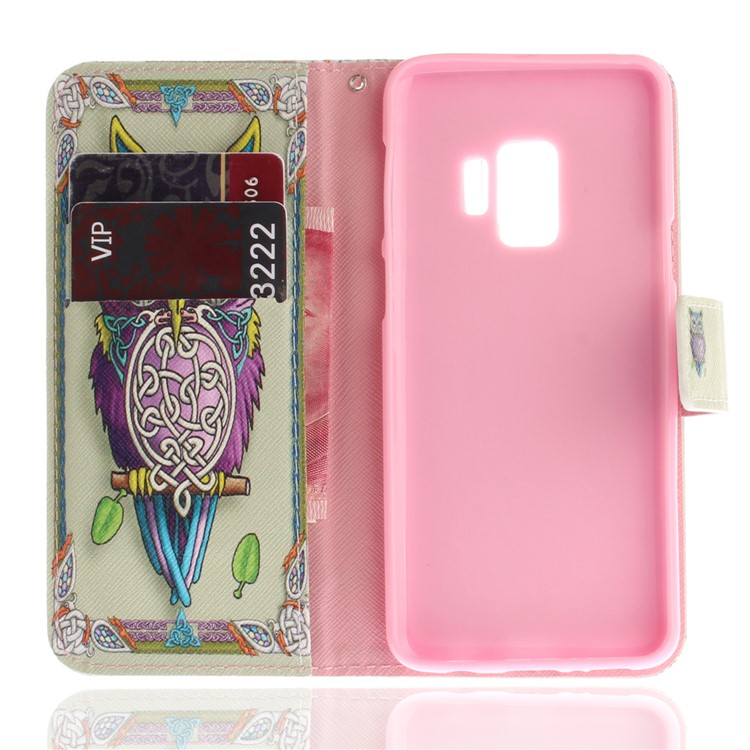 Patterned PU Leather Wallet Stand Protective Cell Phone Cover for Samsung Galaxy S9 G960 - Owl-8