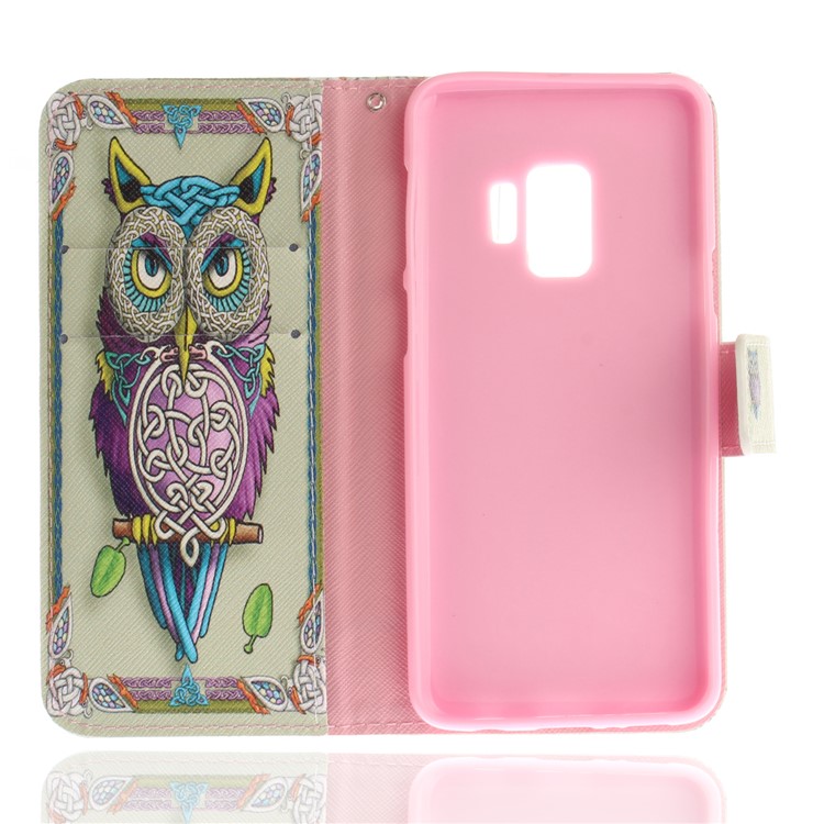 Patterned PU Leather Wallet Stand Protective Cell Phone Cover for Samsung Galaxy S9 G960 - Owl-9