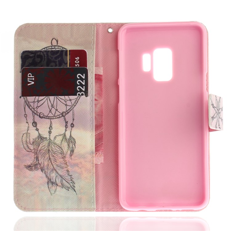 Patterned PU Leather Wallet Stand Protective Cell Phone Casing for Samsung Galaxy S9 - Dream Catcher in Sky-8