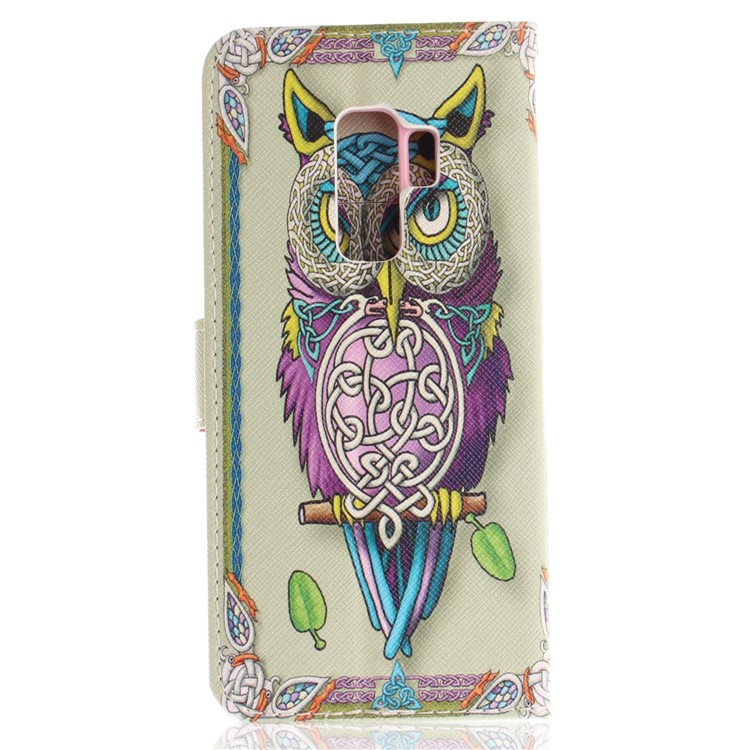 Patterned PU Leather Wallet Stand Protective Mobile Phone Shell for Samsung Galaxy S9+ - Owl-3