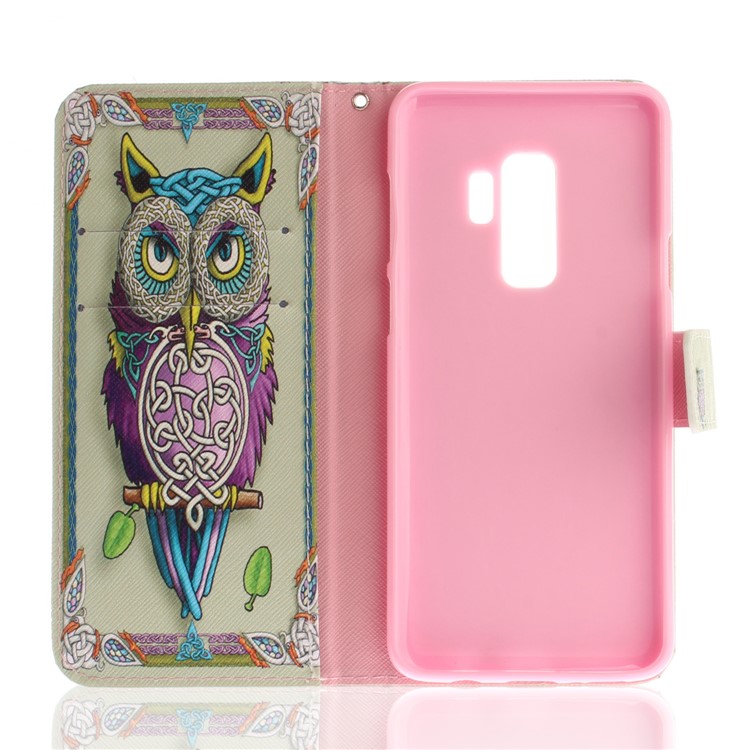 Patterned PU Leather Wallet Stand Protective Mobile Phone Shell for Samsung Galaxy S9+ - Owl-9