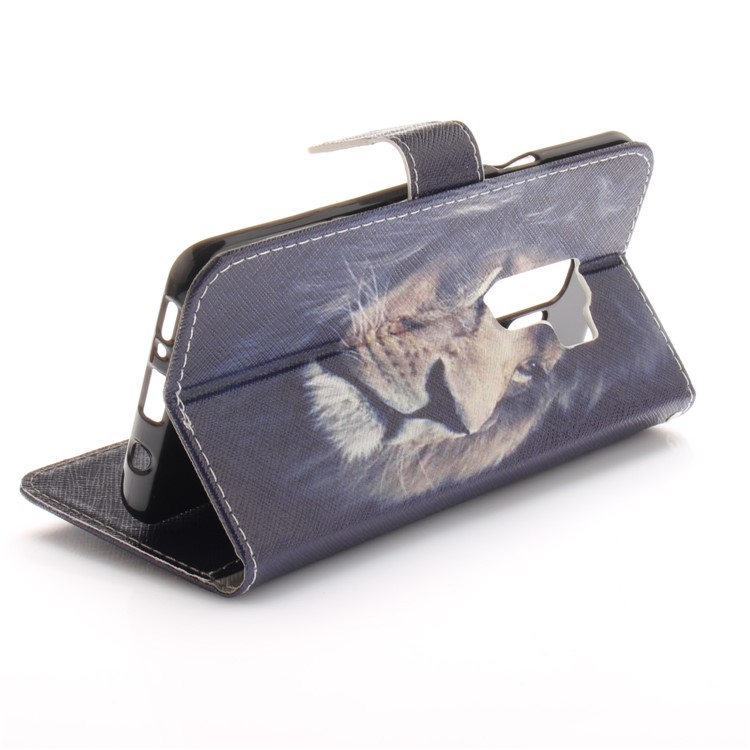 Patterned PU Leather Wallet Stand Protective Cell Phone Shell for Samsung Galaxy S9+ G965 - Desperate Lion-7