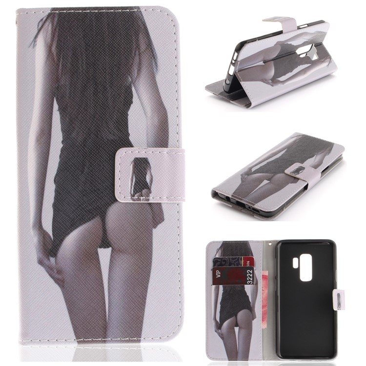 Patterned PU Leather Wallet Stand Protective Cell Phone Case for Samsung Galaxy S9+ G965 - Hot Girl-1