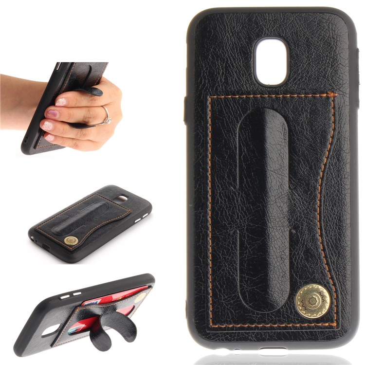 Card Holder PU Leather Coated TPU Kickstand Case for Samsung Galaxy J3 (2017) EU Version / J3 Pro (2017) - Black-1