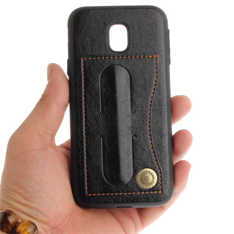 Card Holder PU Leather Coated TPU Kickstand Case for Samsung Galaxy J3 (2017) EU Version / J3 Pro (2017) - Black-3