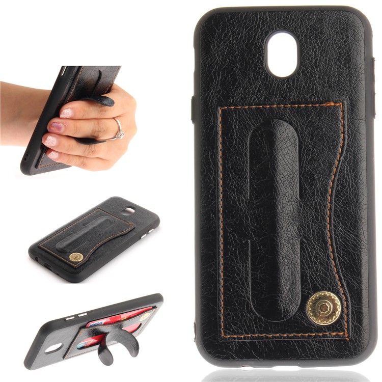Card Holder PU Leather Coated TPU Kickstand Cases for Samsung Galaxy J5 (2017) EU Version / J5 Pro (2017) - Black-1