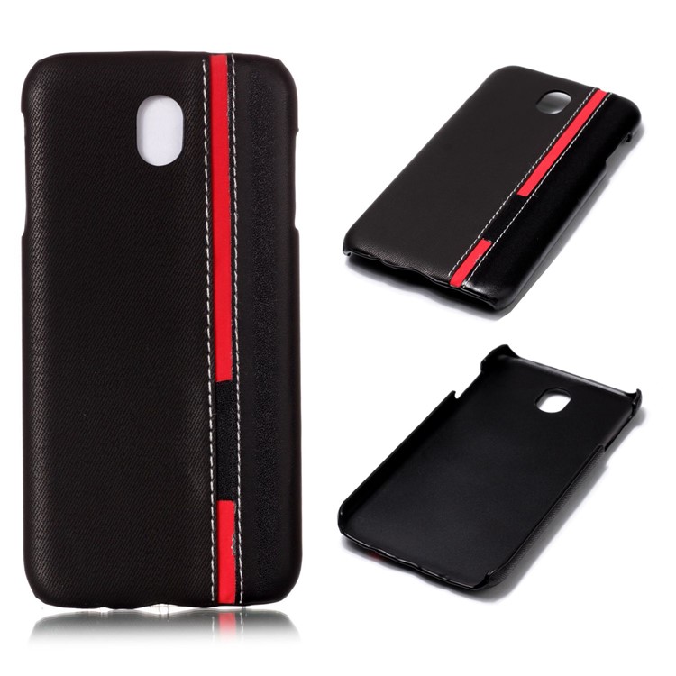 Contrast Color PU Leather Coated PC Back Casing for Samsung Galaxy J7 Pro (2017) / J7 (2017) EU Version - Black-1