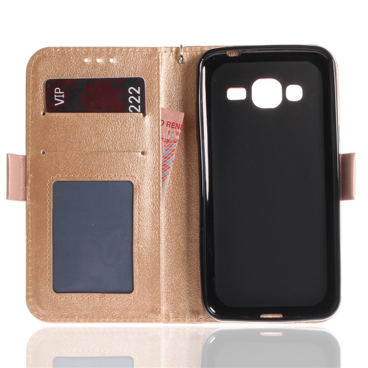 Butterfly Pattern Leather Wallet Stand Case for Samsung Galaxy J3 (2016) - Rose Gold-10